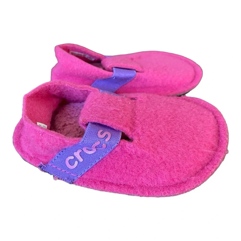 Crocs Classic Slipper Kids Pink Purple Fleece Toddler Size C5 GUC